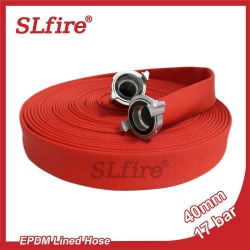 Red 17 bar 1.5'' DIN PU coated layflat fire hose assembly